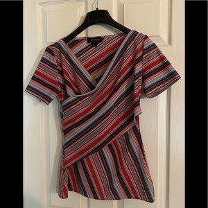 ST. JOHN NEVER BEEN WORN striped career faux wrap top size small